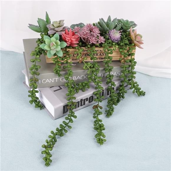 4pcs Artificial Succulents Hanging Plants Fake String of Pearls for Wall Home - Picture 4 of 6